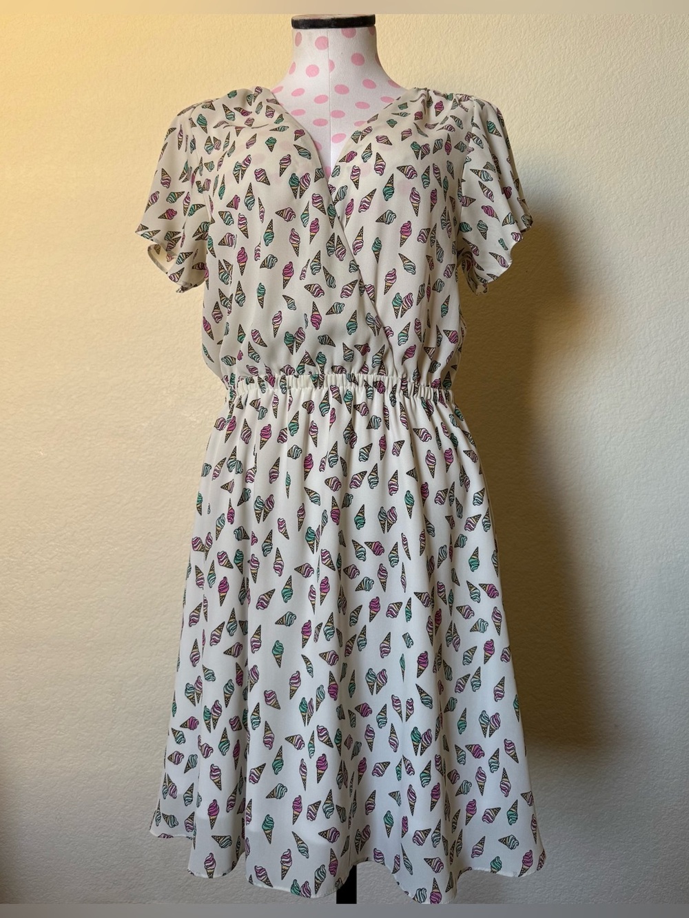 Vintage F21 Ice Cream Cone Print Plunge Mini Dress